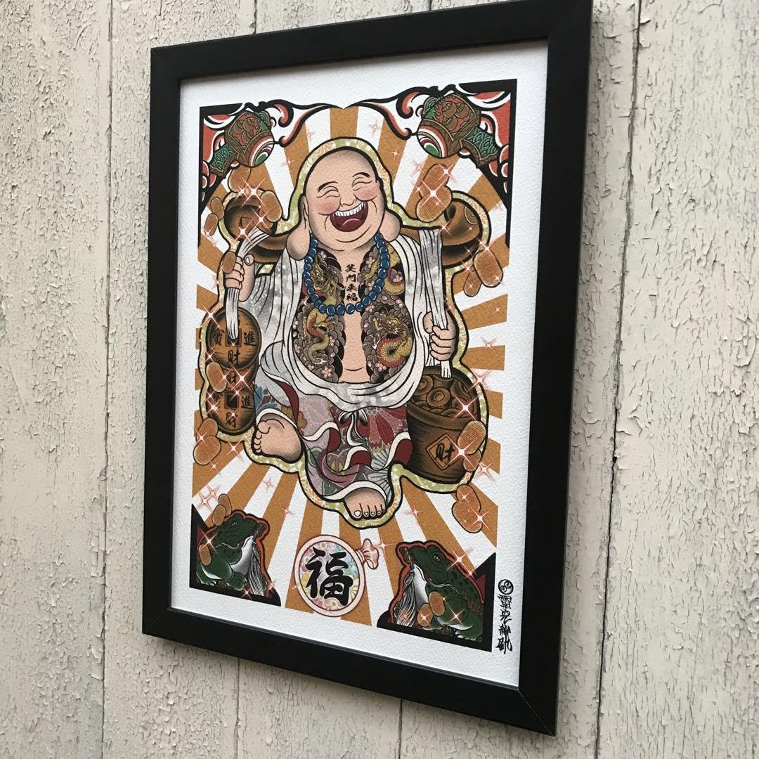 掛軸刺繍　笑門来福 茶道具 掛軸（かけじく） 軸一行 「笑門来福」（絵） 京都 逢春